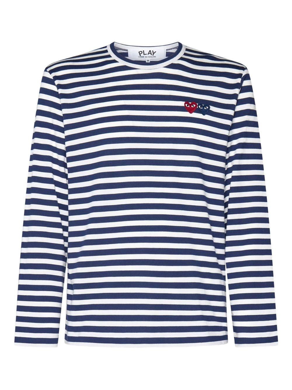 heart-patch striped cotton T-shirt AX-T228-051 NAVY COMME DES GARÇONS PLAY 