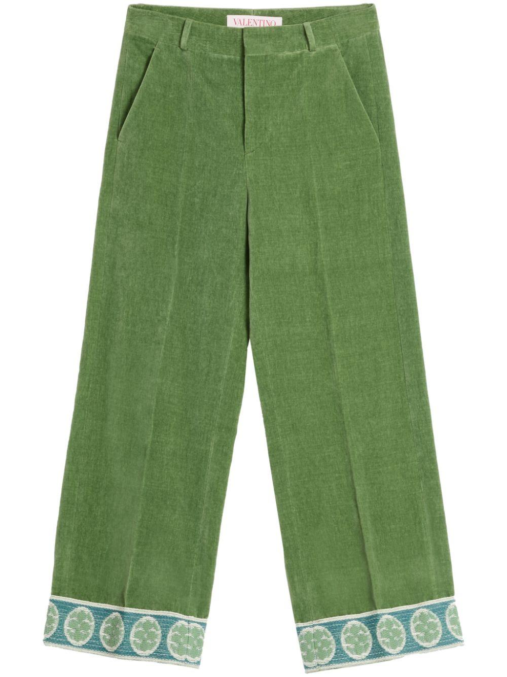 Jacquard-hem velvet trousers<BR/><BR/><BR/> 6V3RBJ74AM2 LR1 VALENTINO GARAVANI 