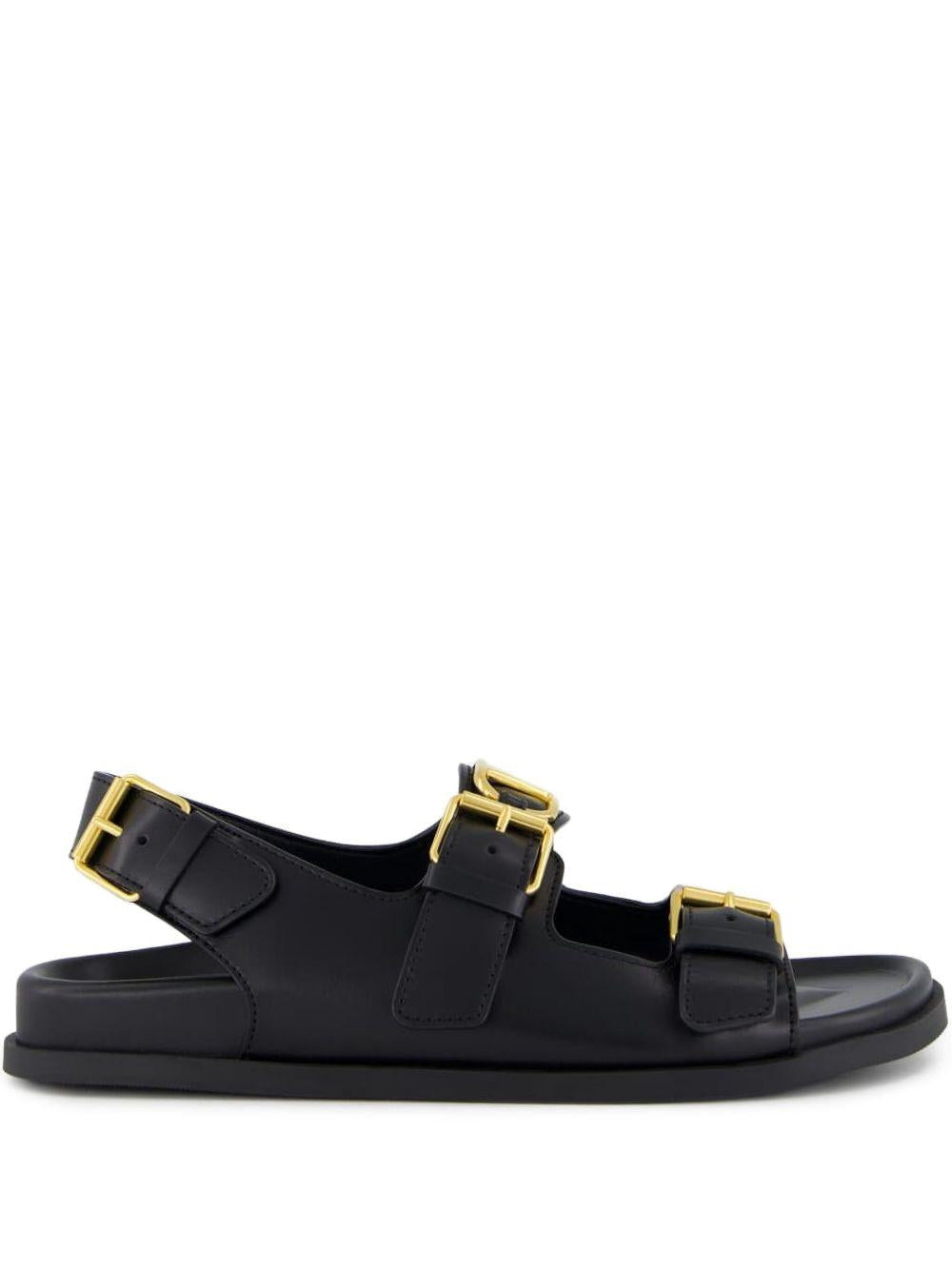 Flat Sandals with VLogo Buckles<BR/> 6W2S0LK6BEK 0NO VALENTINO GARAVANI 