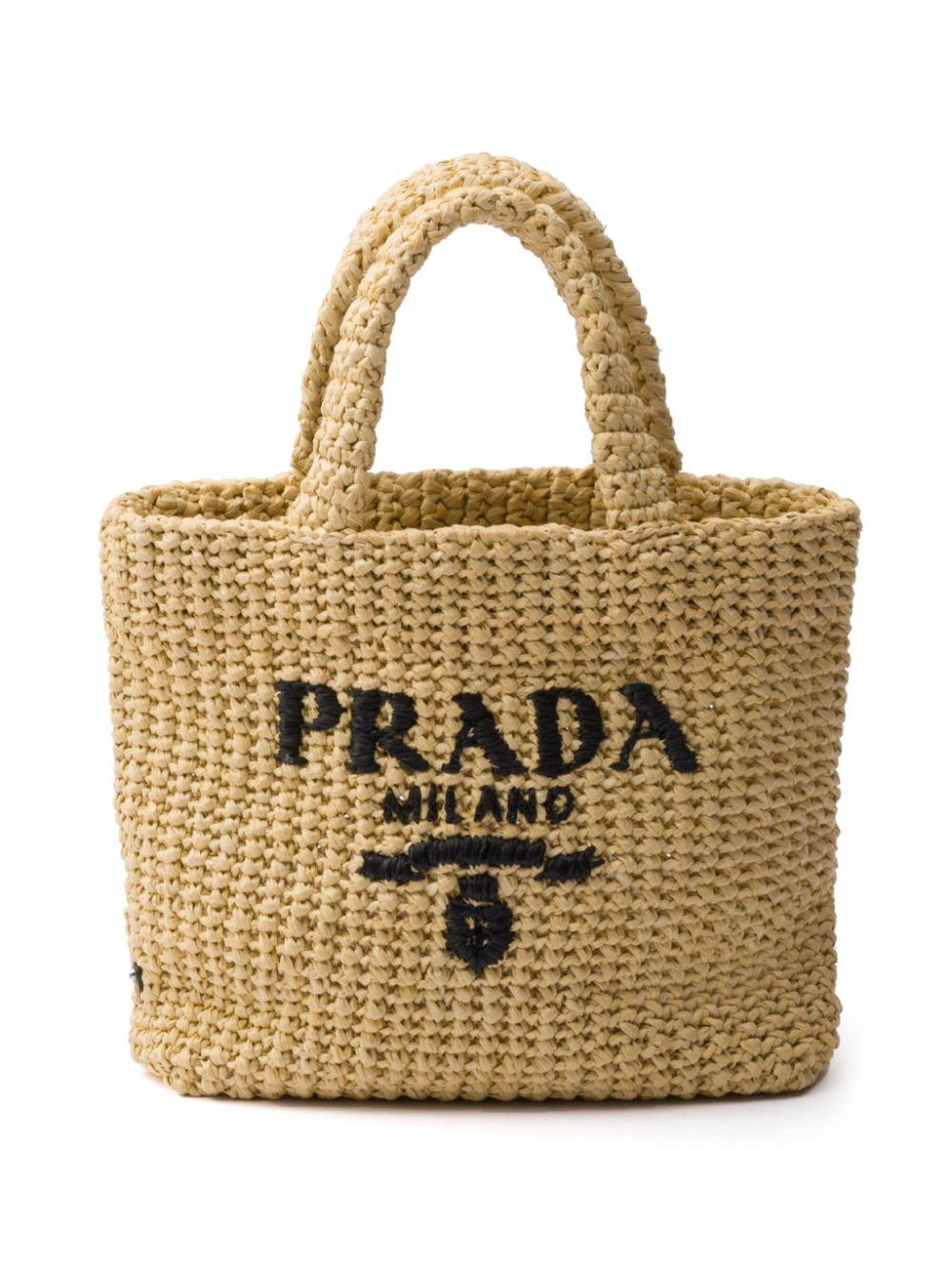 Logo-embroidered straw tote bag<BR/><BR/><BR/><BR/><BR/><BR/><BR/> 1BG422 2C2TF0018 PRADA 