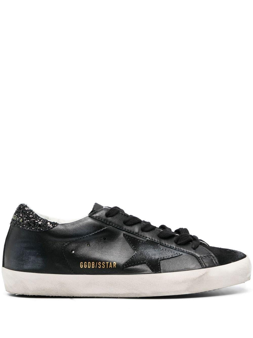 SUPER STAR LEATHER UPPER AND HEEL SUEDE TOE GLITTER STAR SNEAKERS GWF00101 F00346390100 GOLDEN GOOSE 