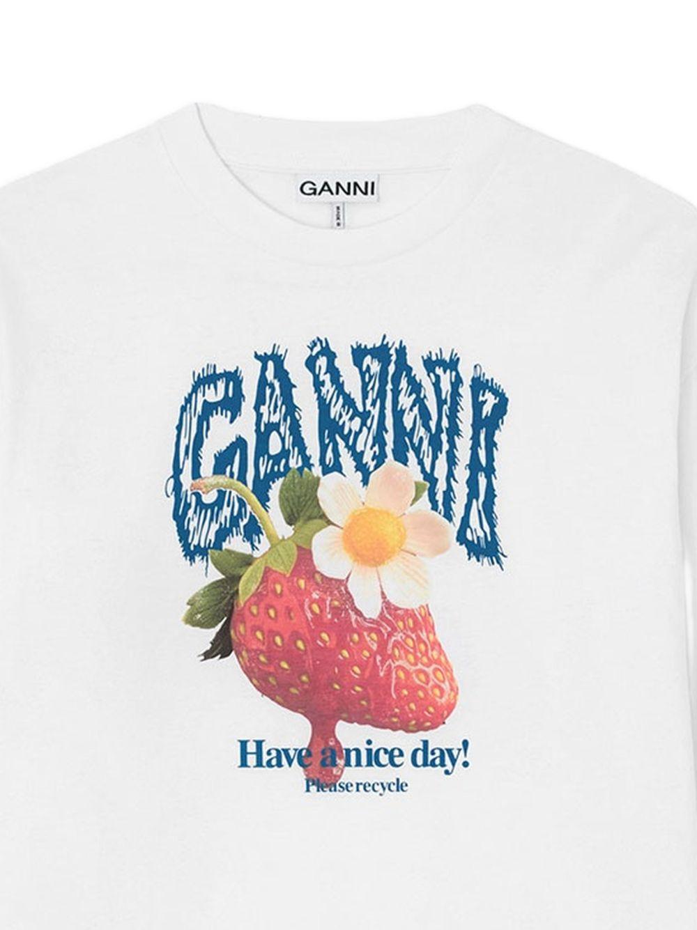 Strawberry print sweatshirt with Have a nice day! slogan A1050241 151 GANNI 