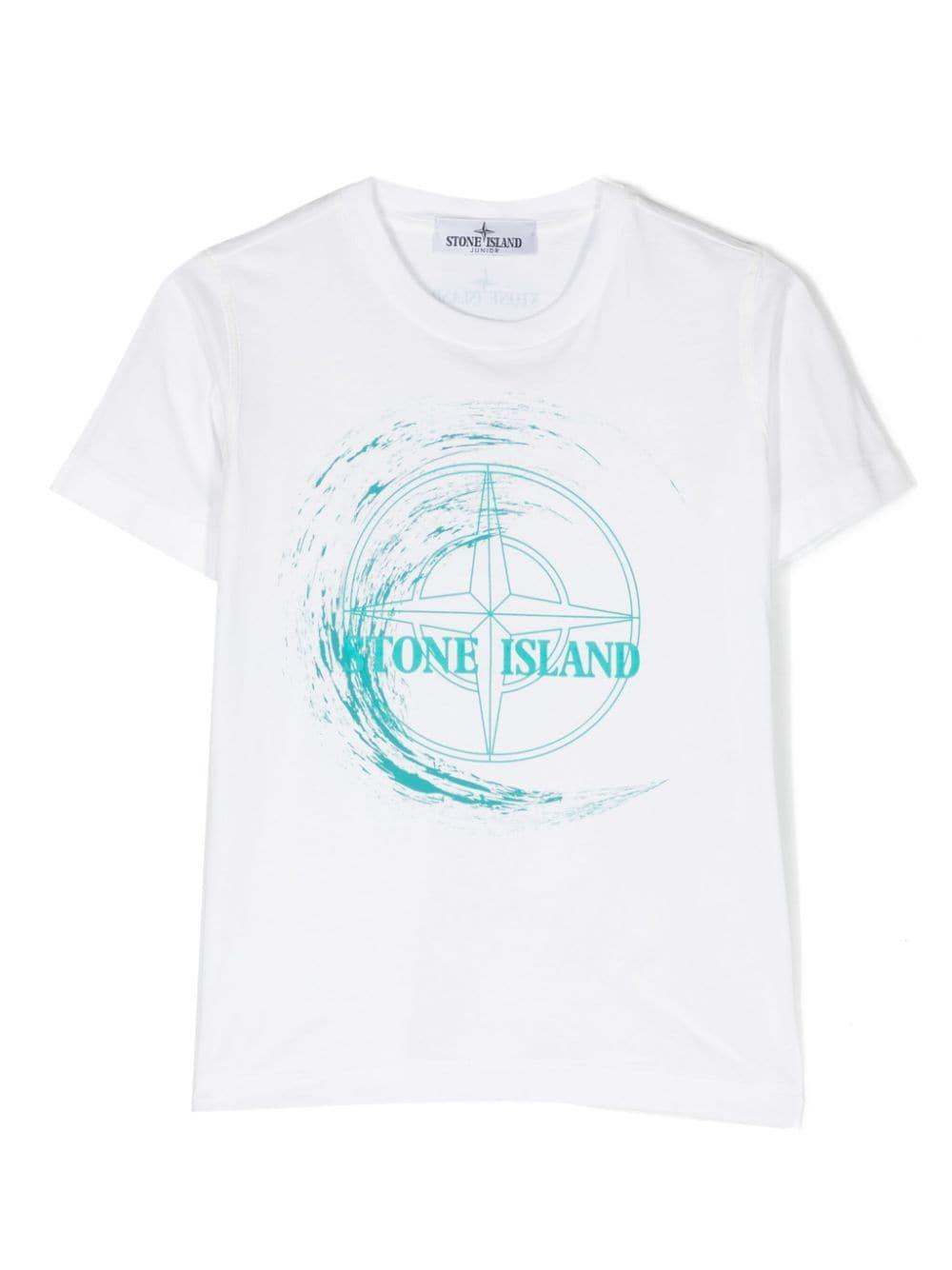 Compass-print cotton T-shirt 801621072 V0001WHITE STONE ISLAND KIDS 