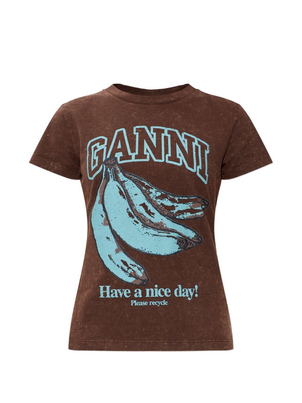 Banana print t-shirt with Have a nice day! slogan A1050204 979 GANNI 