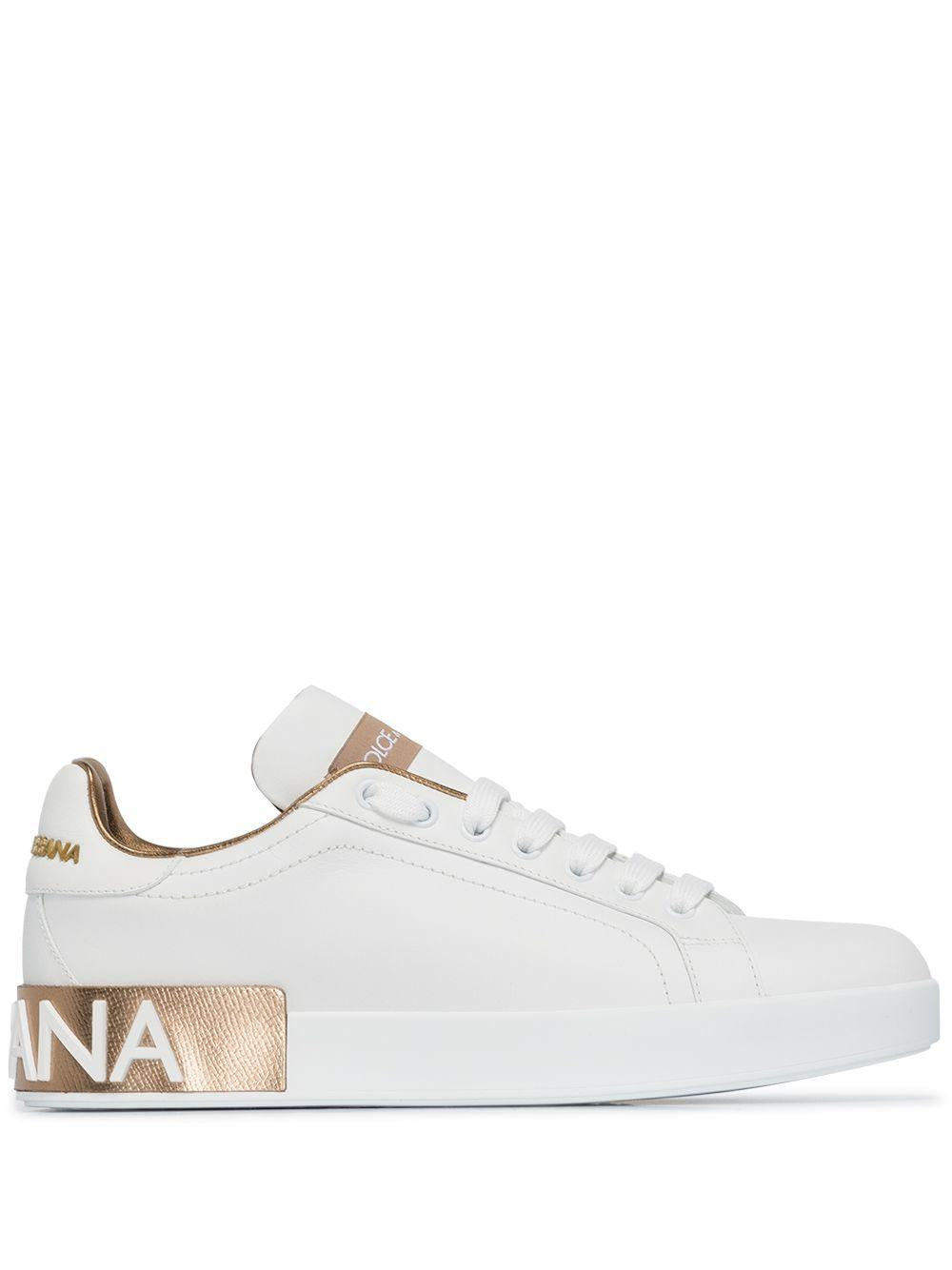 White/gold-tone calf leather Portofino leather logo-patch sneakers CK1544 AX6158L315 DOLCE & GABBANA 