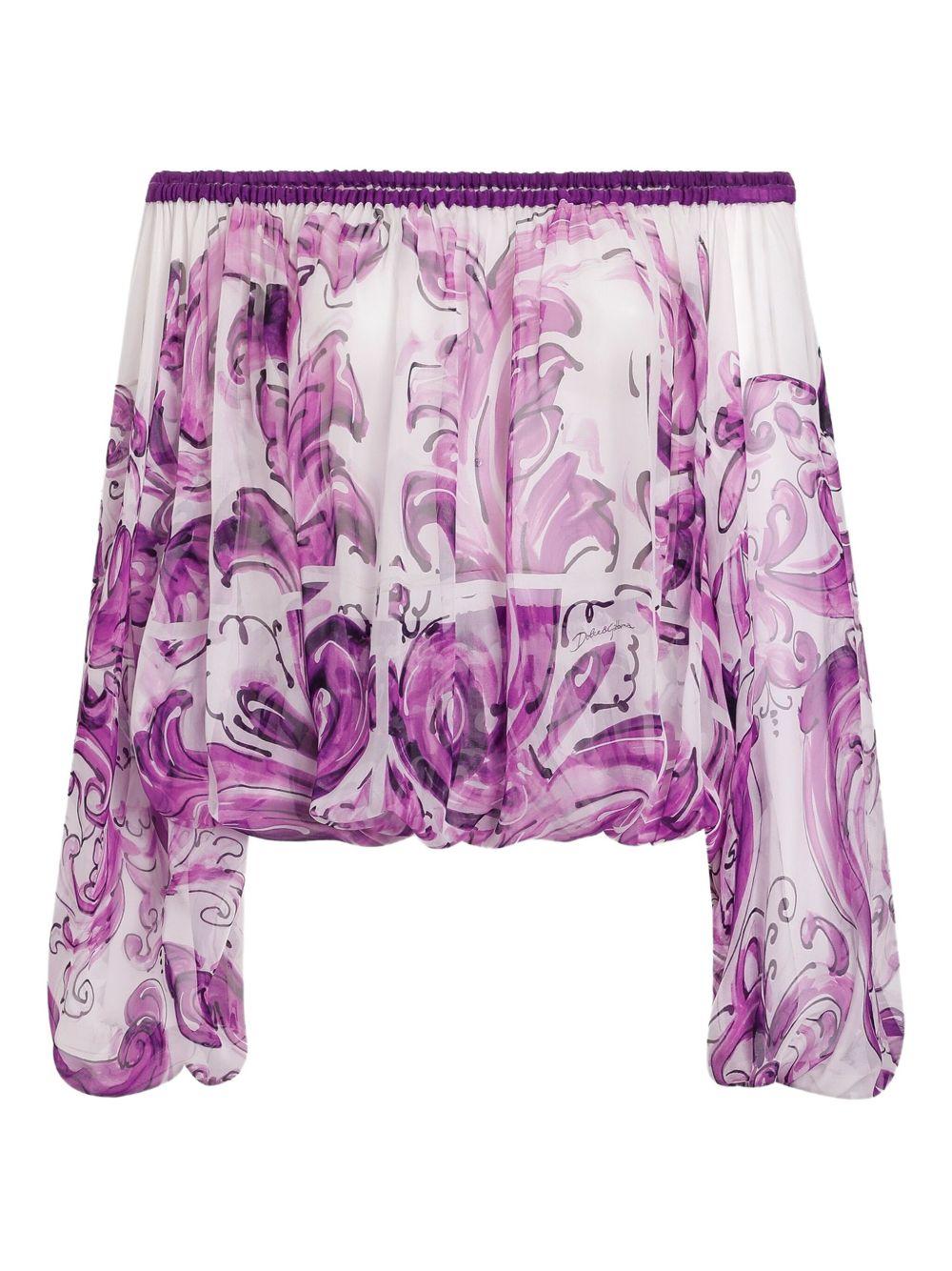 Majolica-print silk chiffon top F72G7T HI1T4HP5DQ DOLCE & GABBANA 
