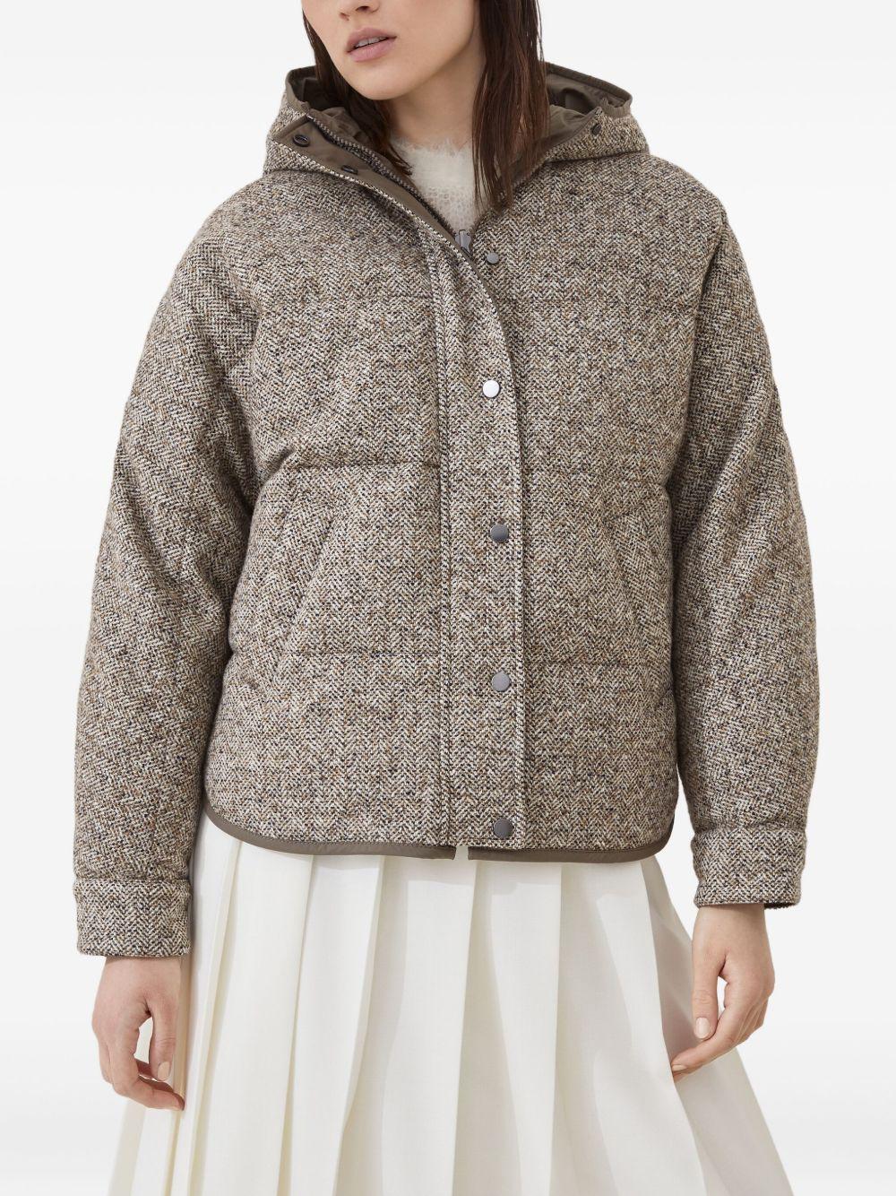 Flecked virgin wool and silk chevron hooded down jacket MG5307729 C6286 BRUNELLO CUCINELLI 