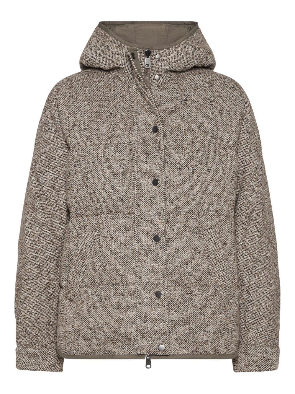 Flecked virgin wool and silk chevron hooded down jacket MG5307729 C6286 BRUNELLO CUCINELLI 