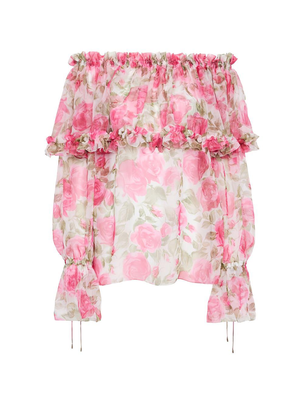 Off-the-shoulder puff-sleeve top in silk mousseline CH26UH123278 91Y CHLOÉ 