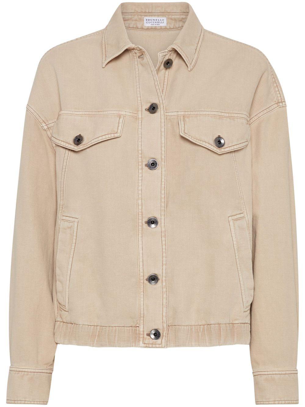 Four-pocket jacket in garment-dyed cotton-linen cover-up with monile ML996FX716 C2910 BRUNELLO CUCINELLI 