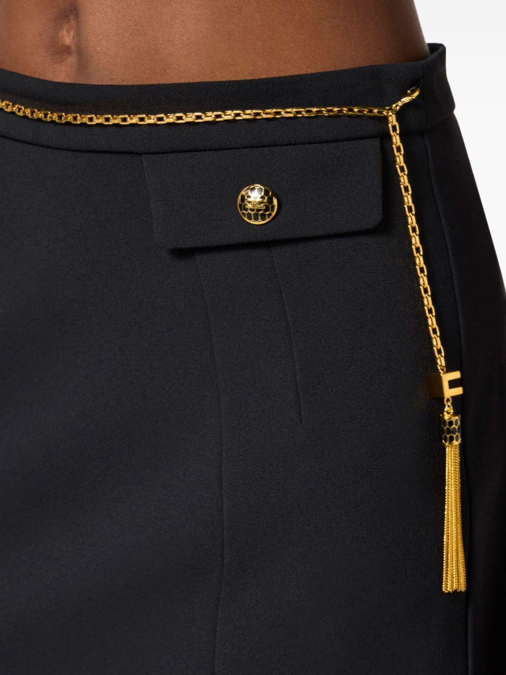 Skirt in double-layer crêpe fabric with jewel chain GO14857E2 110NERO ELISABETTA FRANCHI 