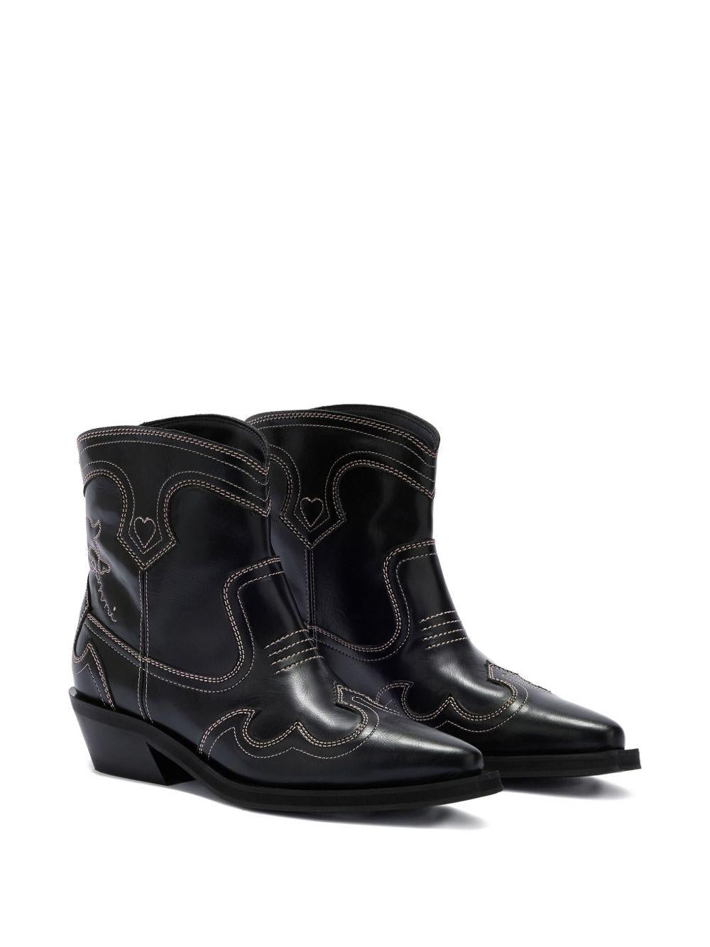 Embroidered Western ankle boots with low shaft B1010028 475 GANNI 
