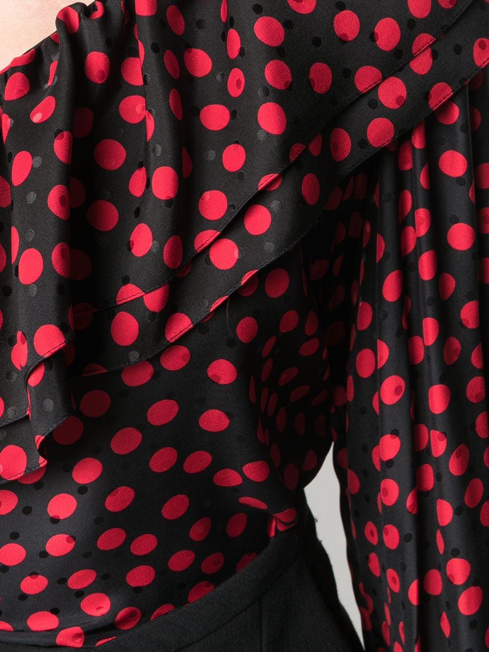 Black/red silk one-sleeve polka-dot silk blouse 646000Y8B07 1091 SAINT LAURENT 