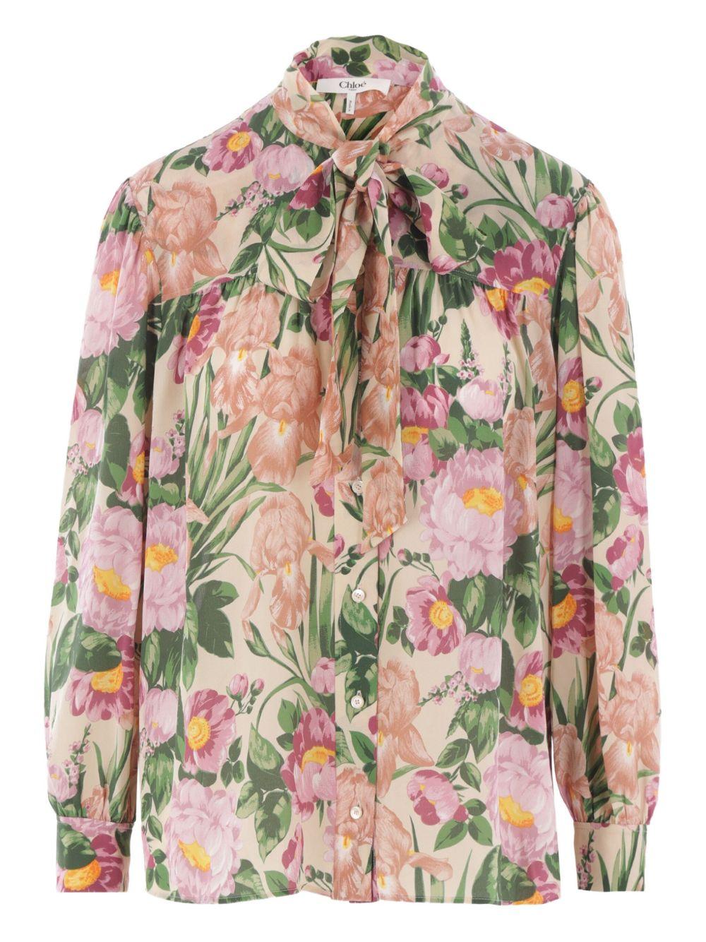 Maxi gathered lavallière blouse in crêpe de chine CH25AHT19992 293 CHLOÉ 