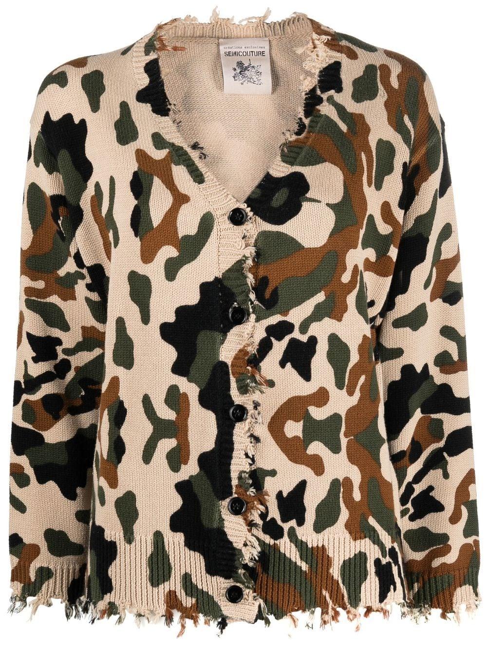 Camouflage-print frayed-trim cardigan Y2WC23 CMF-4 SEMICOUTURE 
