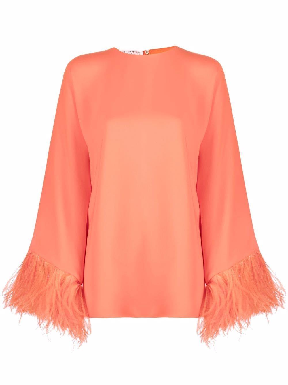 Silk feather-embellished blouse XB3AE6U01MM O21 VALENTINO GARAVANI 