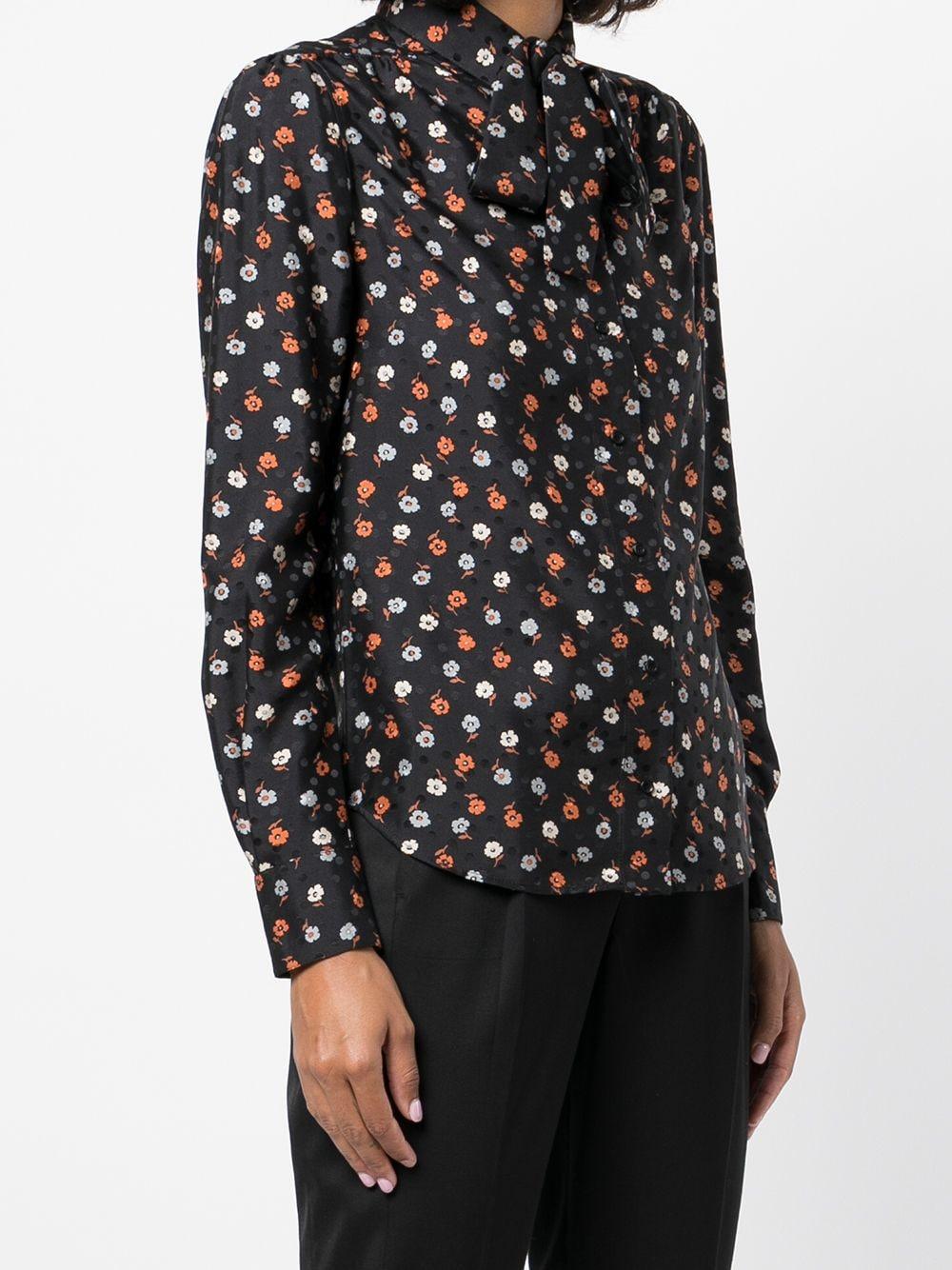 Black/orange/white cotton floral-print long-sleeve blouse 660889Y5D17 1084 SAINT LAURENT 