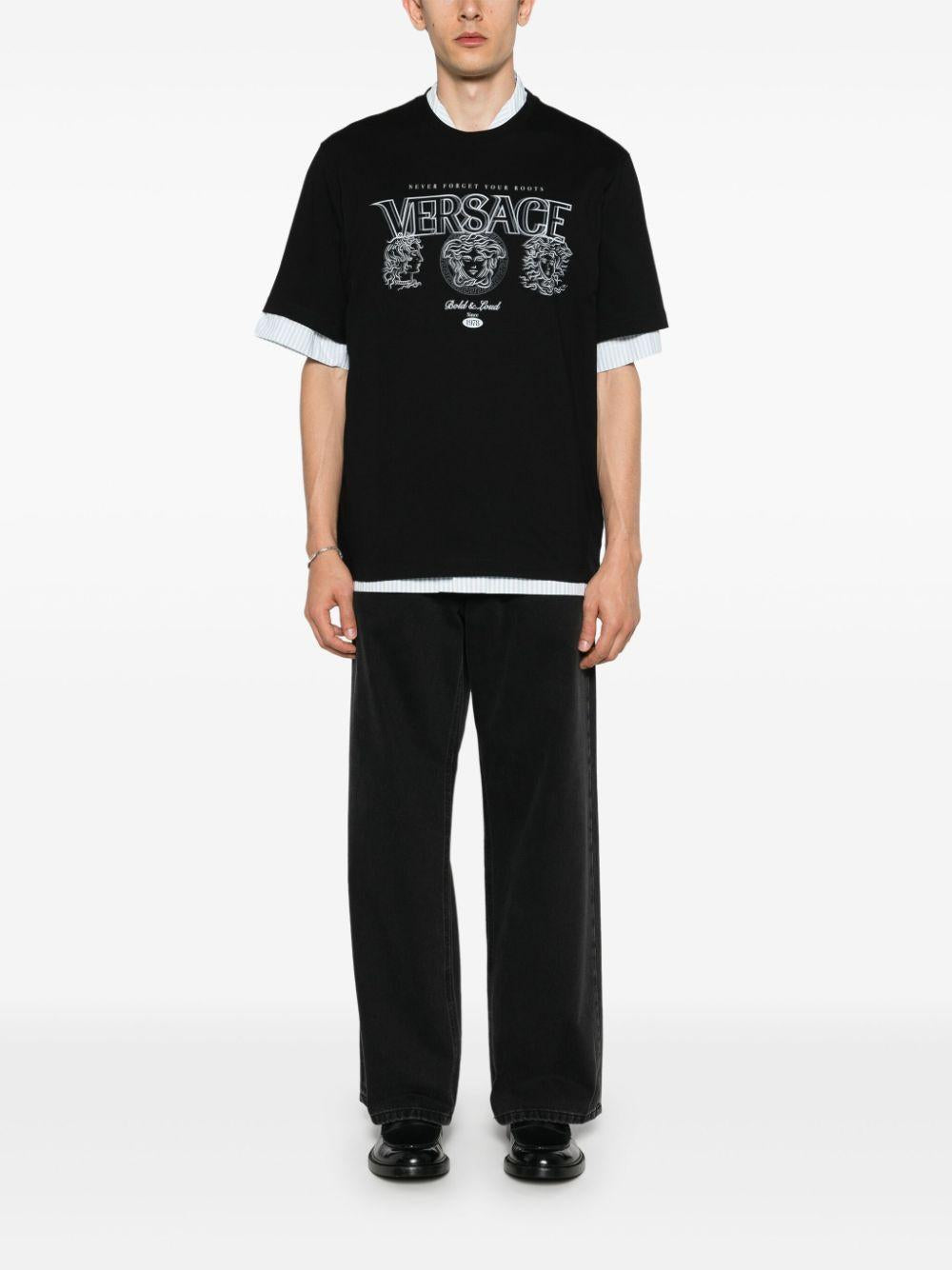 Logo-print cotton T-shirt<BR/><BR/> 1013302 1A114082B510 VERSACE 