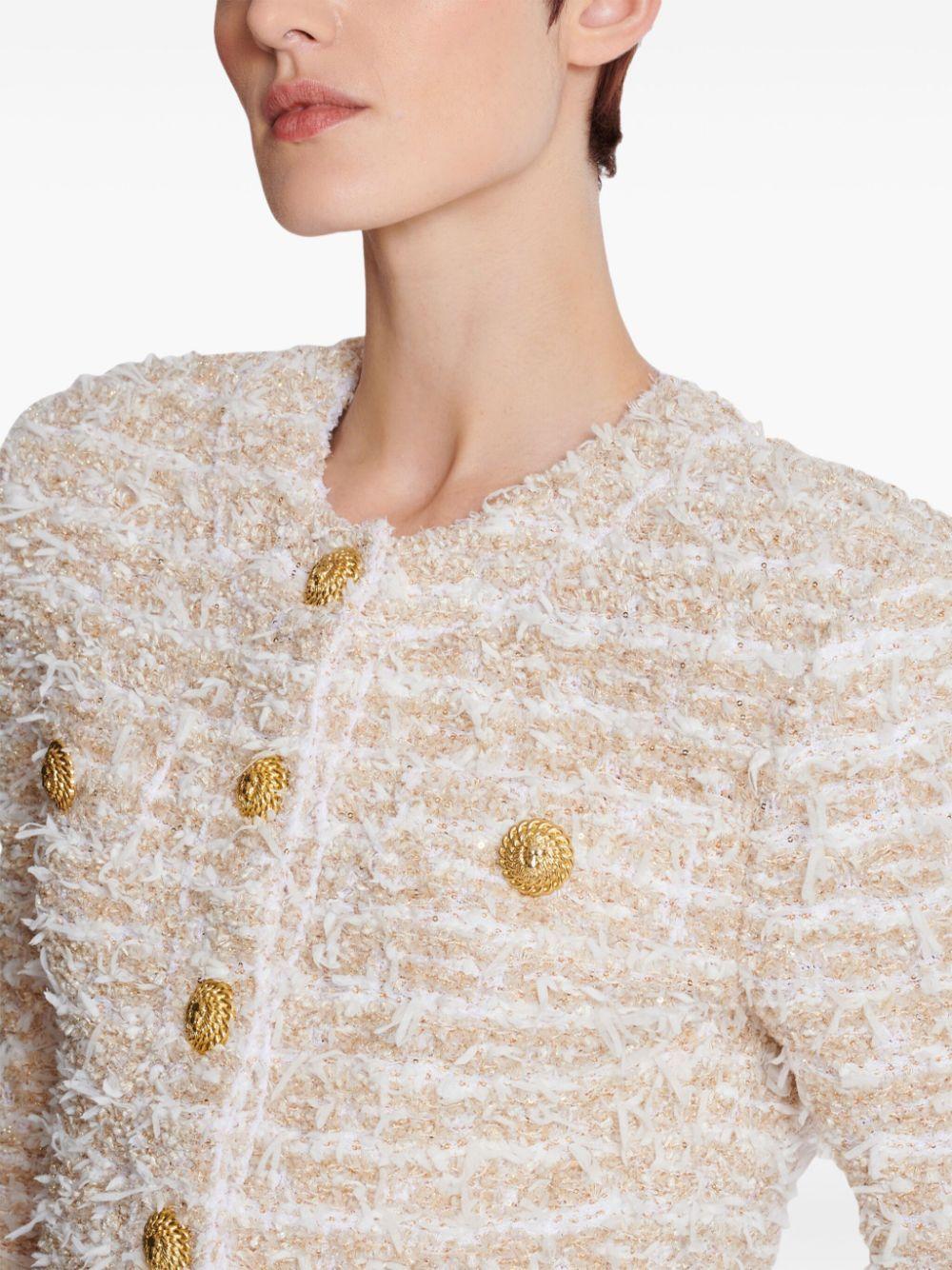 Cropped tweed jacket<BR/><BR/><BR/> EF1SK248KB19 GAD BALMAIN 