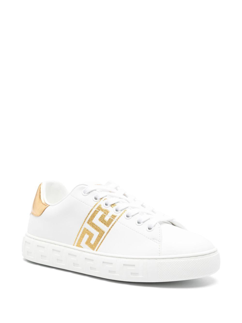 Greca-embroidered leather sneakers<BR/><BR/><BR/> 1013568 1A100782W110 VERSACE 