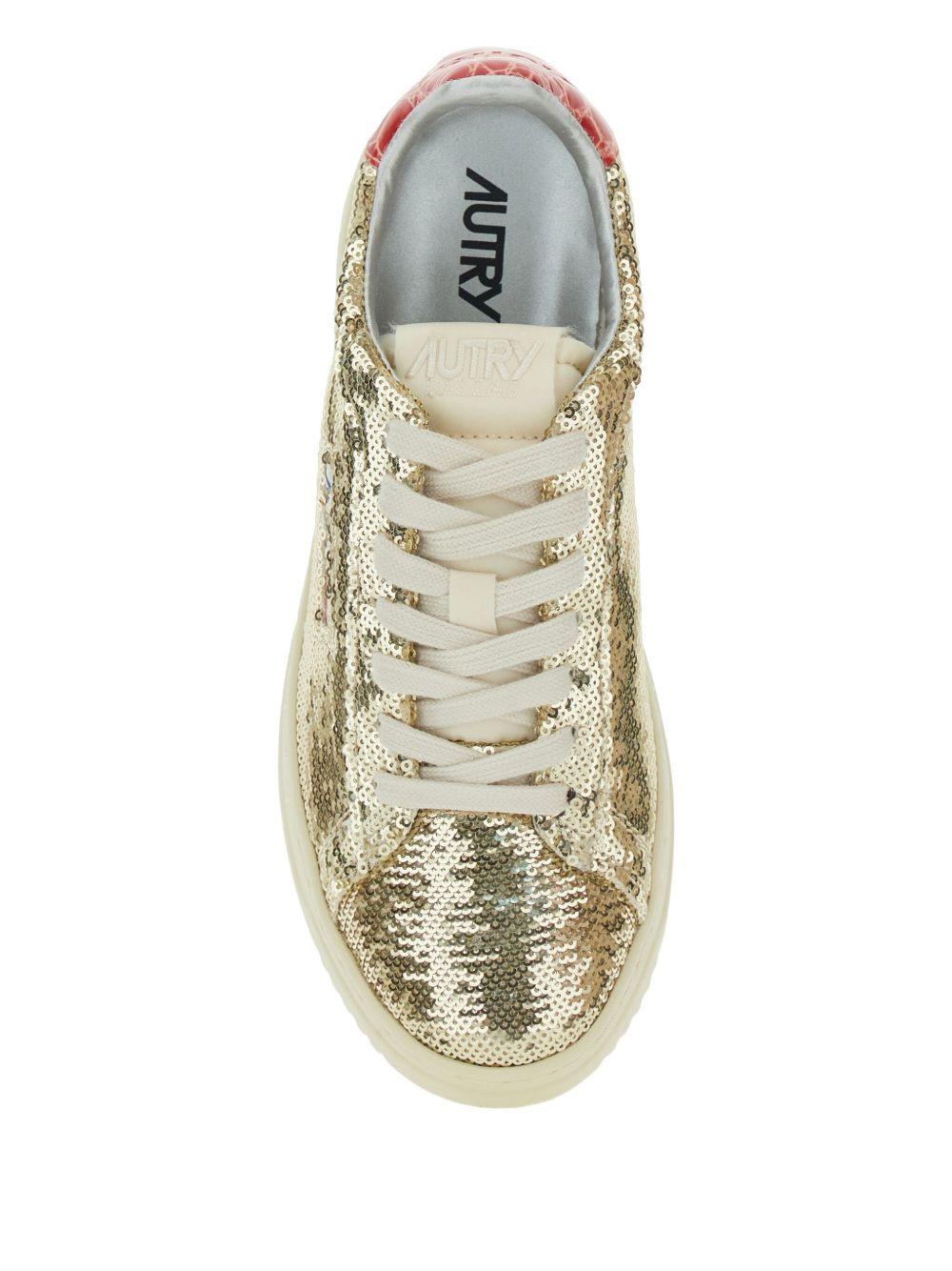 Autry Bloom Collection<BR/>DALLAS LOW 'SPARKLING' SNEAKERS IN PLATINUM SEQUINS ADLW TI03PAILLET/CROPLATINUM/RED AUTRY 