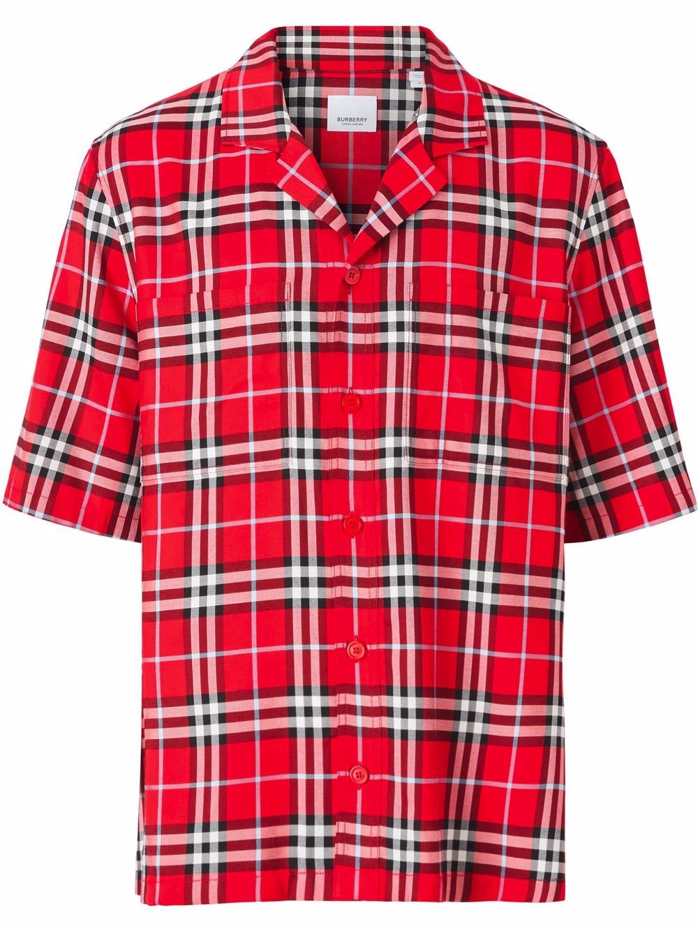 Red/black/white cotton short-sleeve checked shirt