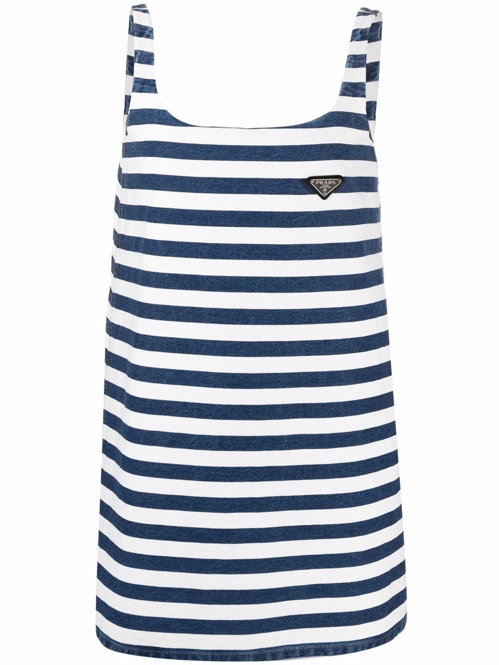 Blue/white cotton striped denim shift dress