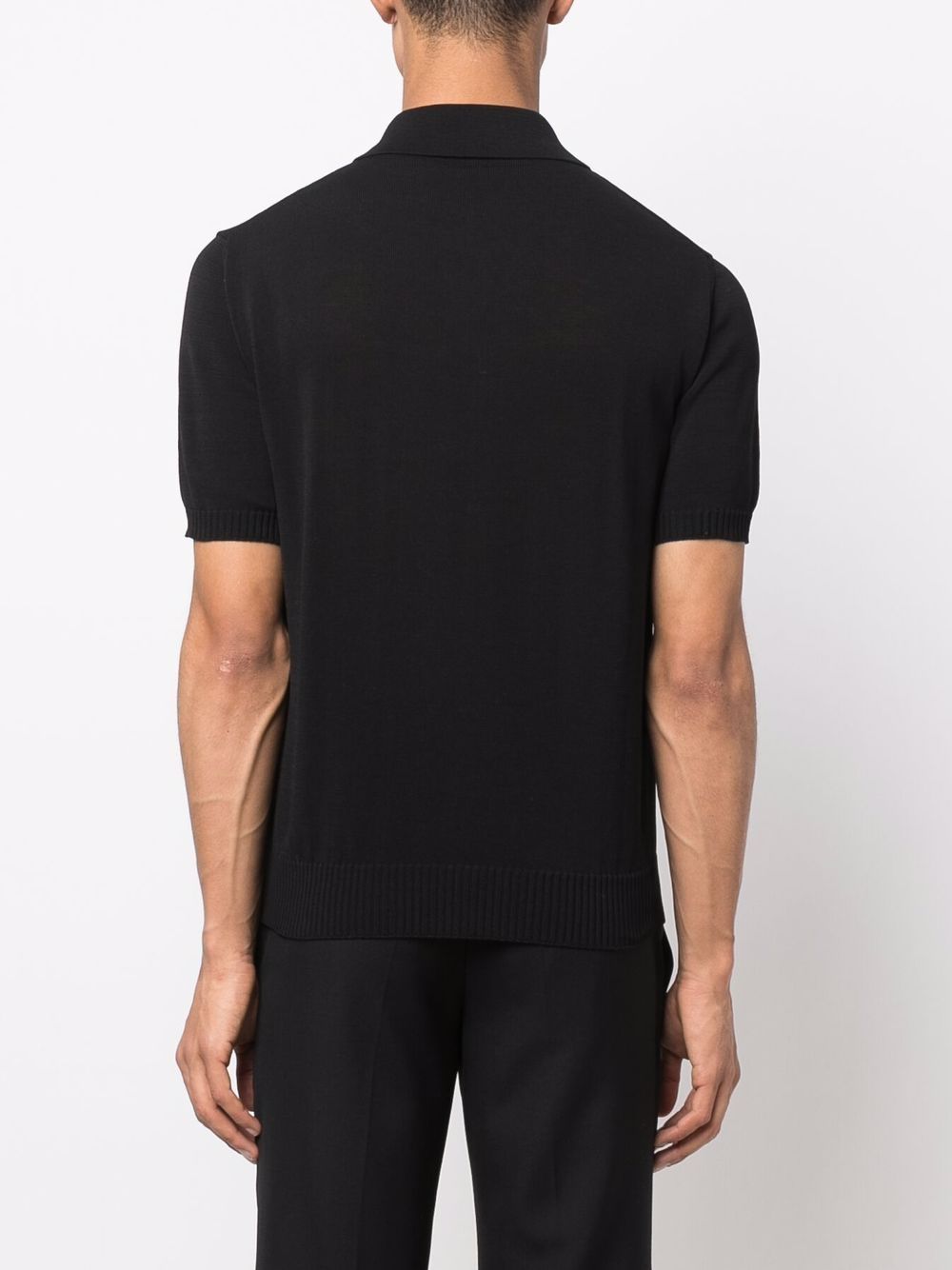 Black cotton cotton fine-knit polo shirt