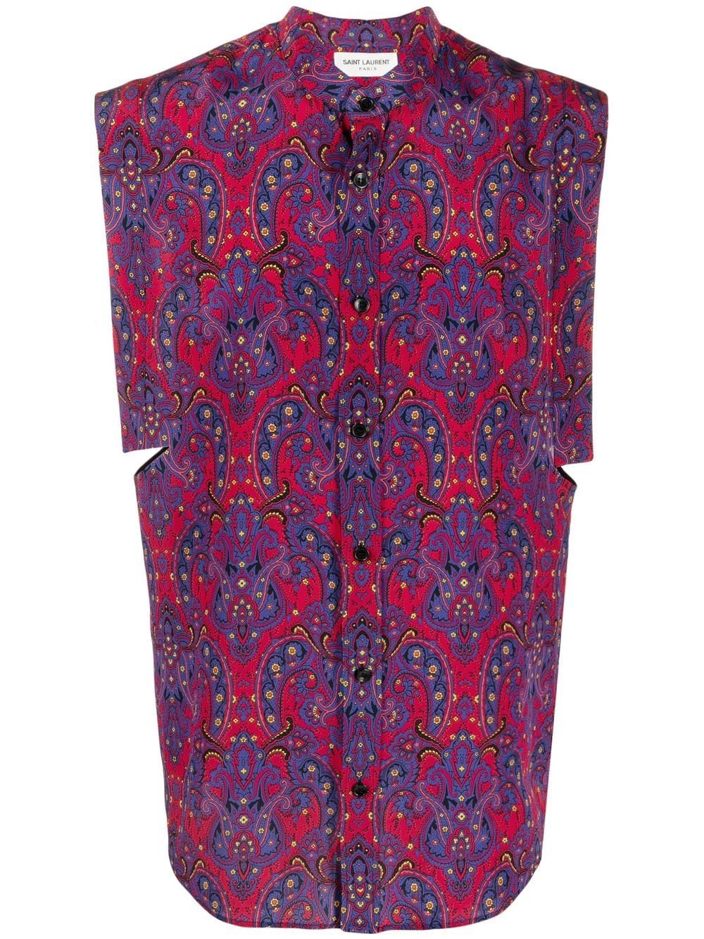 violet blue/bright red paisley-print silk sleeveless shirt