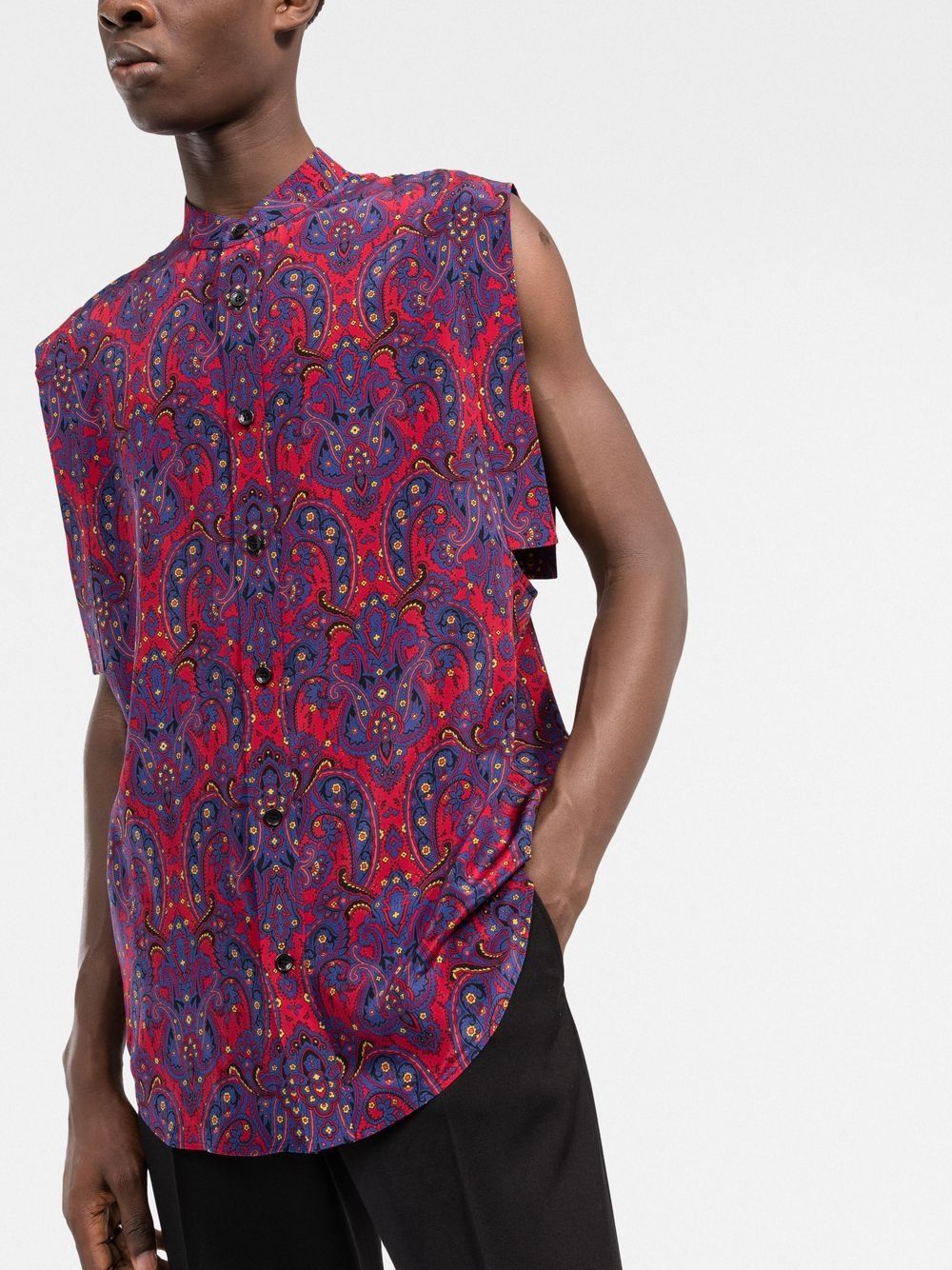 violet blue/bright red paisley-print silk sleeveless shirt