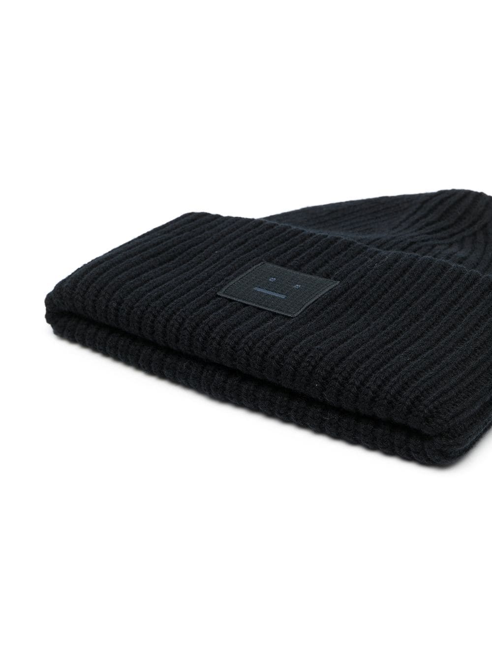 Black wool Face patch ribbed beanie