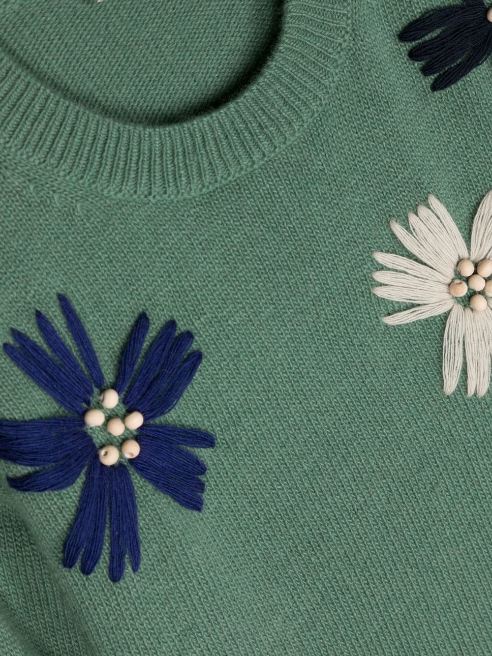 Floral-embroidered wool jumper