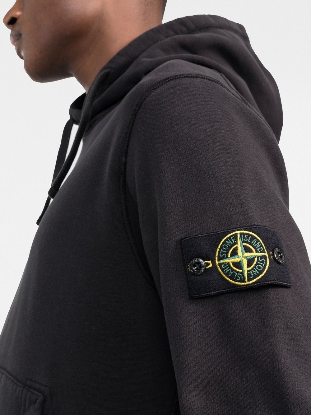 black Compass-patch cotton hoodie