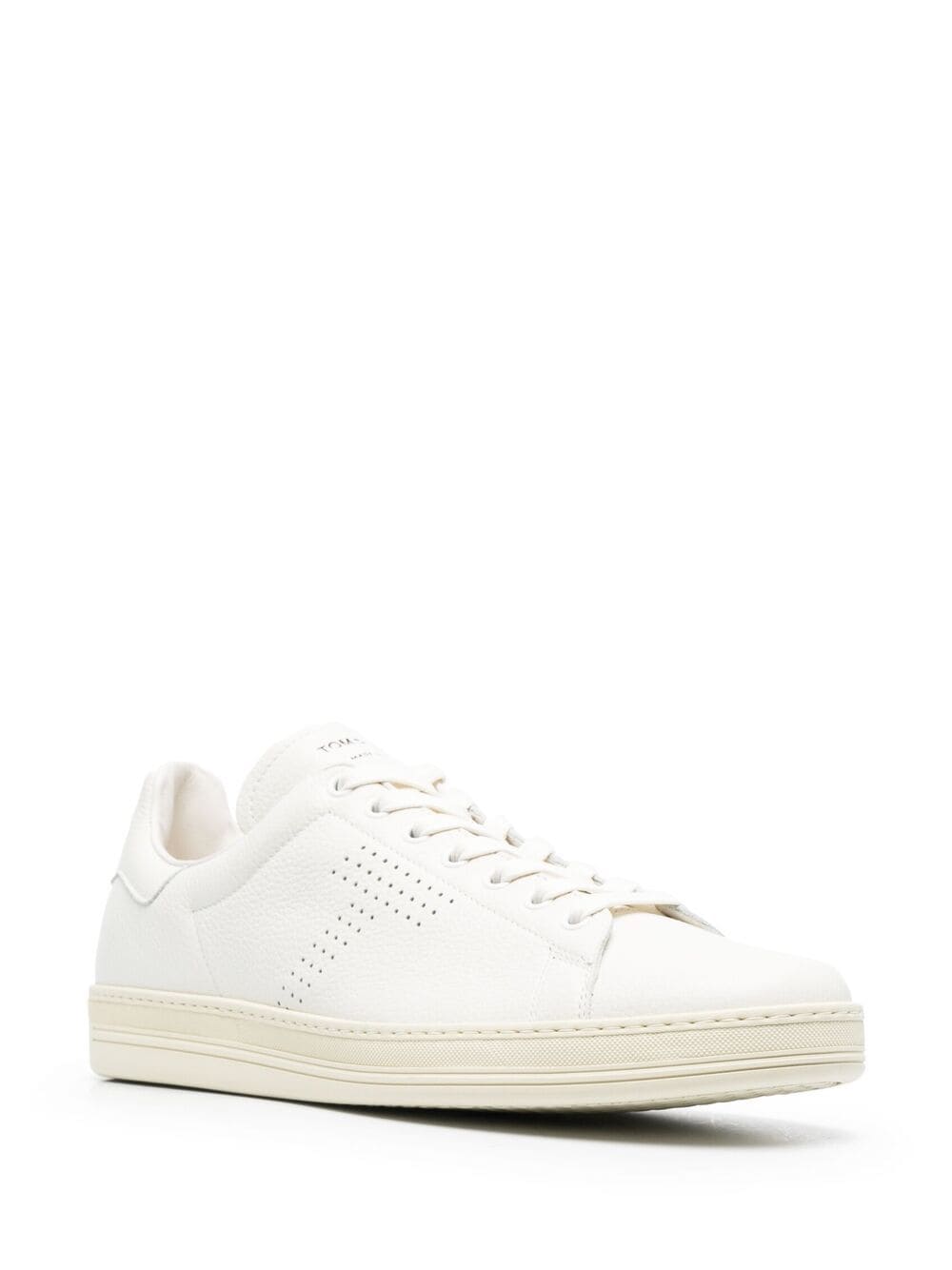 White calf leather punch-hole detail lace-up sneakers