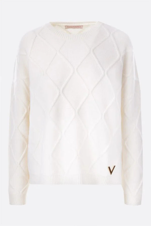Ivory Diamond-pattern Wool Pullover