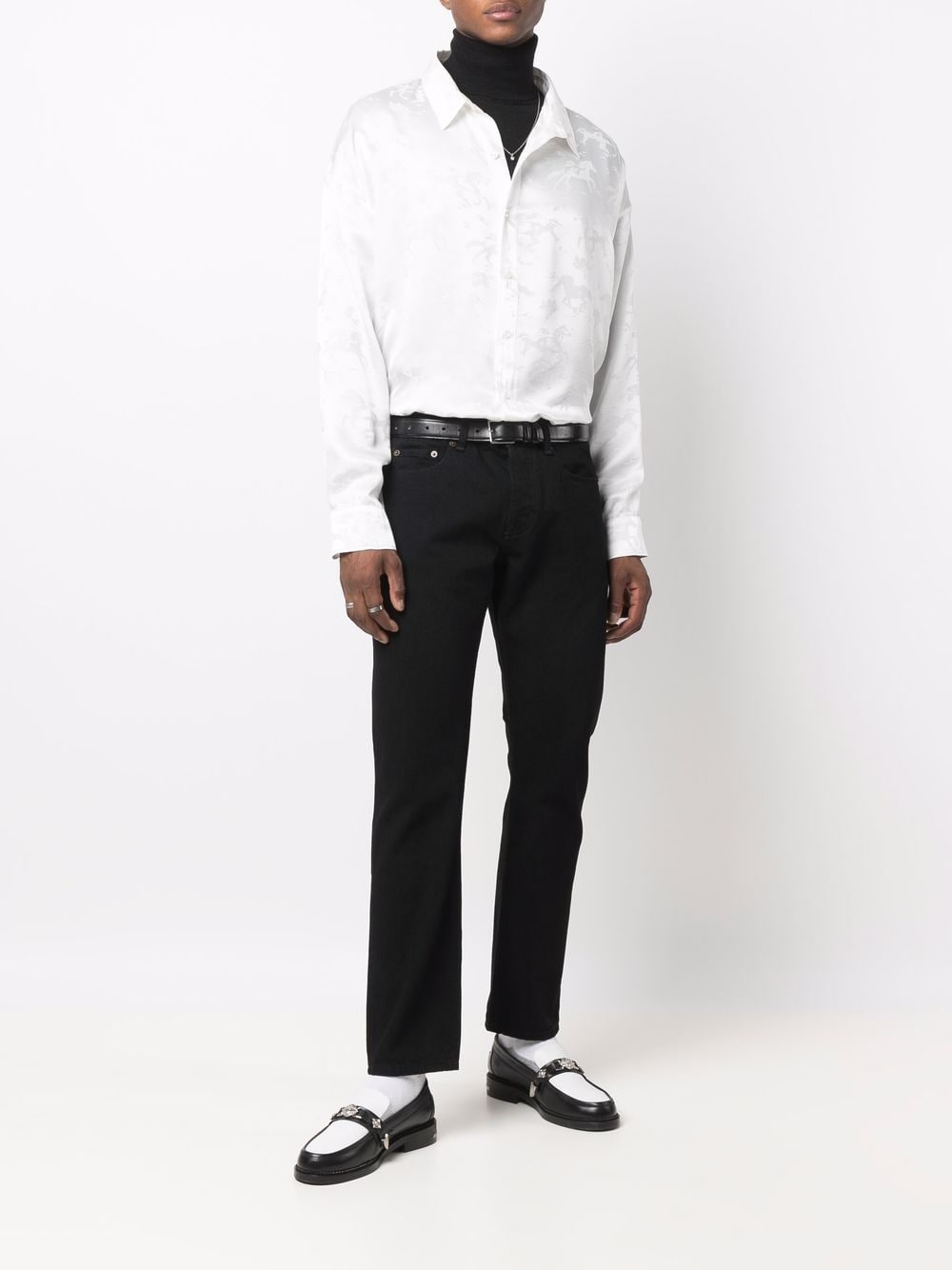Black cotton cropped straight-leg jeans