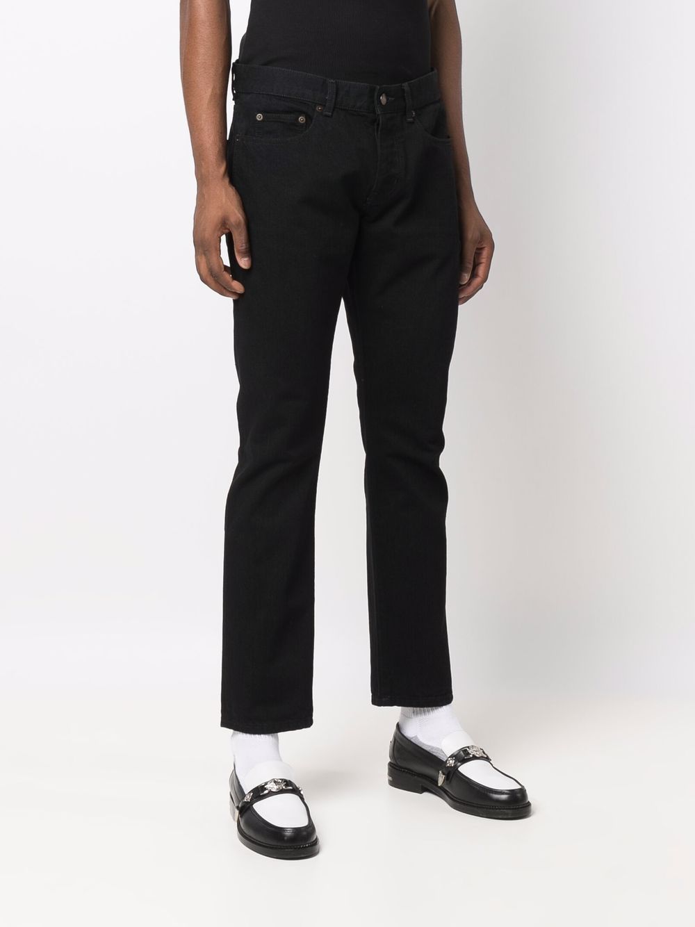 Black cotton cropped straight-leg jeans