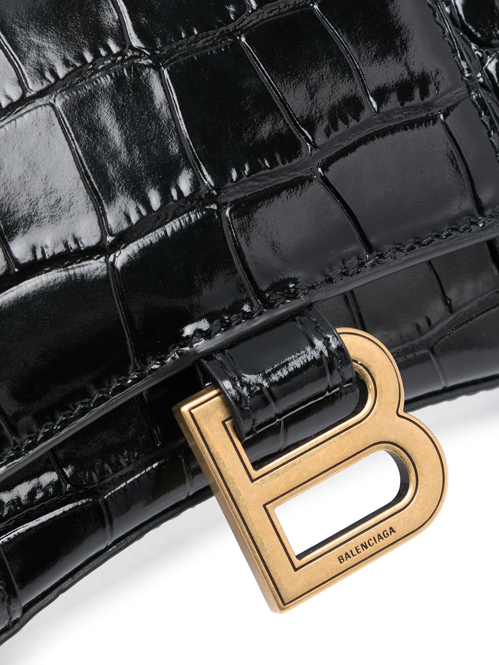 Black/gold leather Hourglass crocodile-effect chain wallet