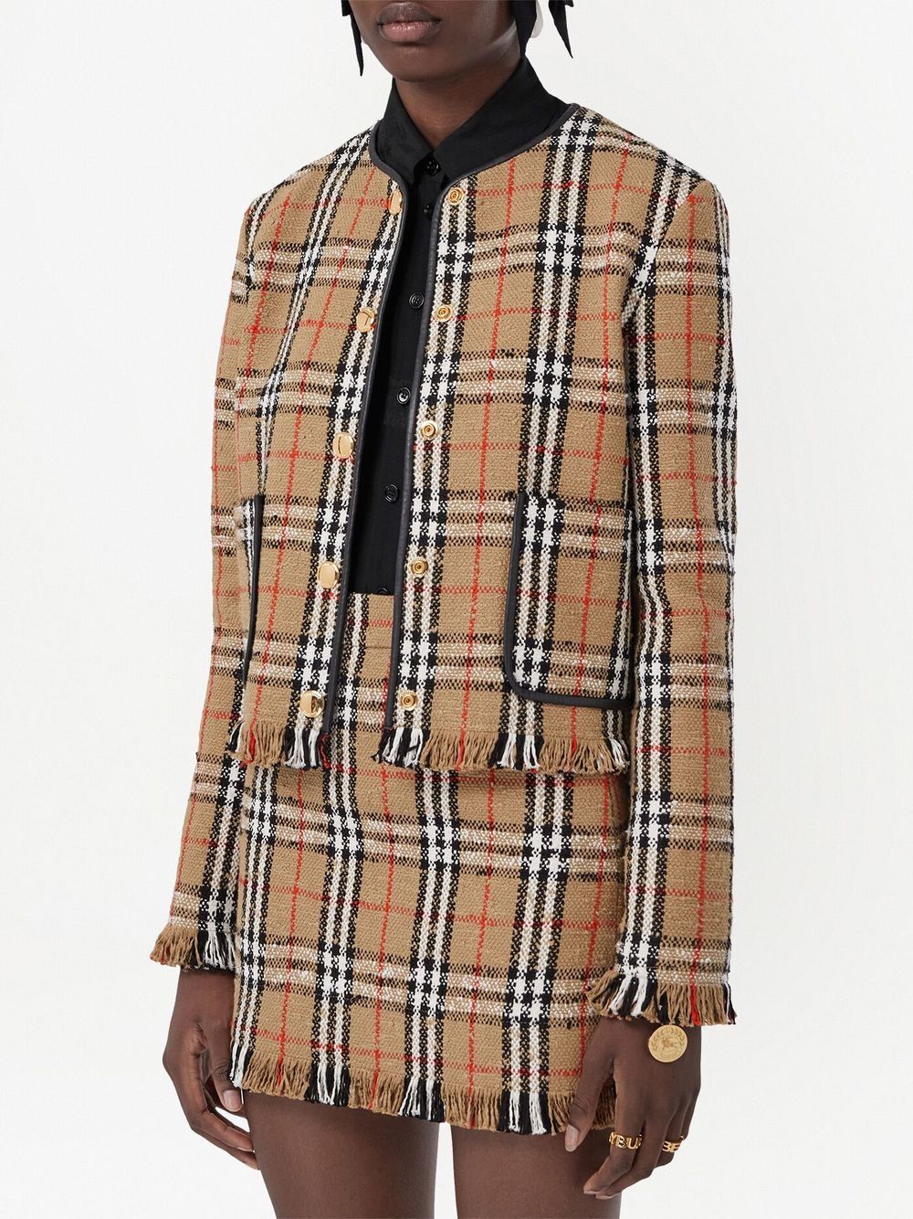 Vintage-Check Bouclé collarless jacket