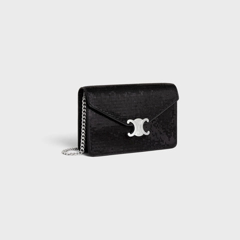 Triomphe chain wallet with sequins and calfskin