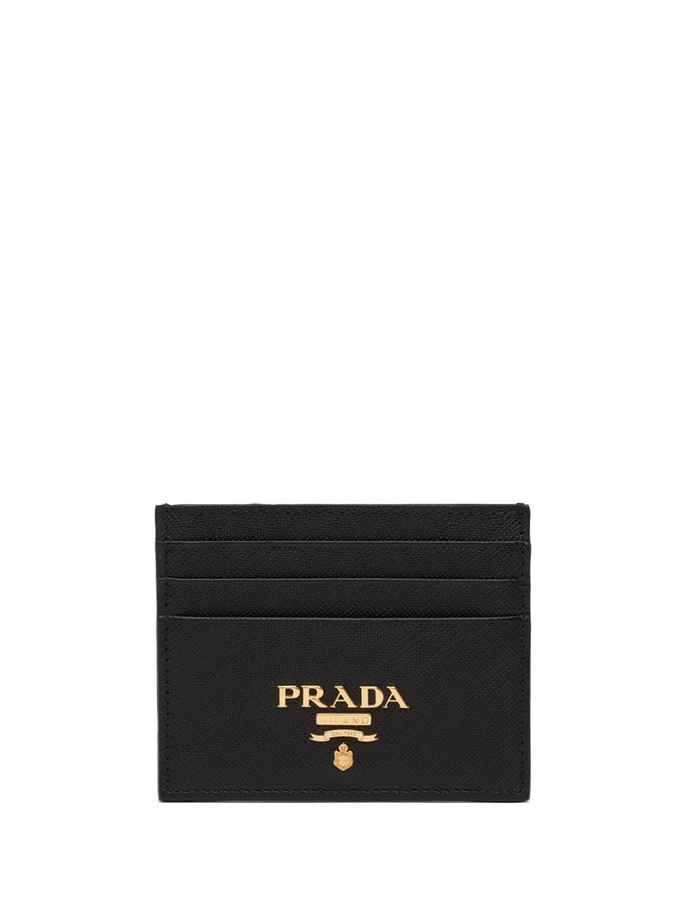 Black calf leather compact front logo cardholder